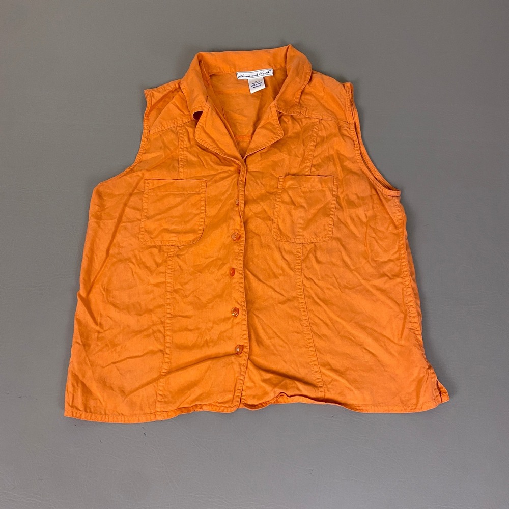 Anna and Frank 100% Silk Button Down Top Women's Size Medium Orange Sleeveless